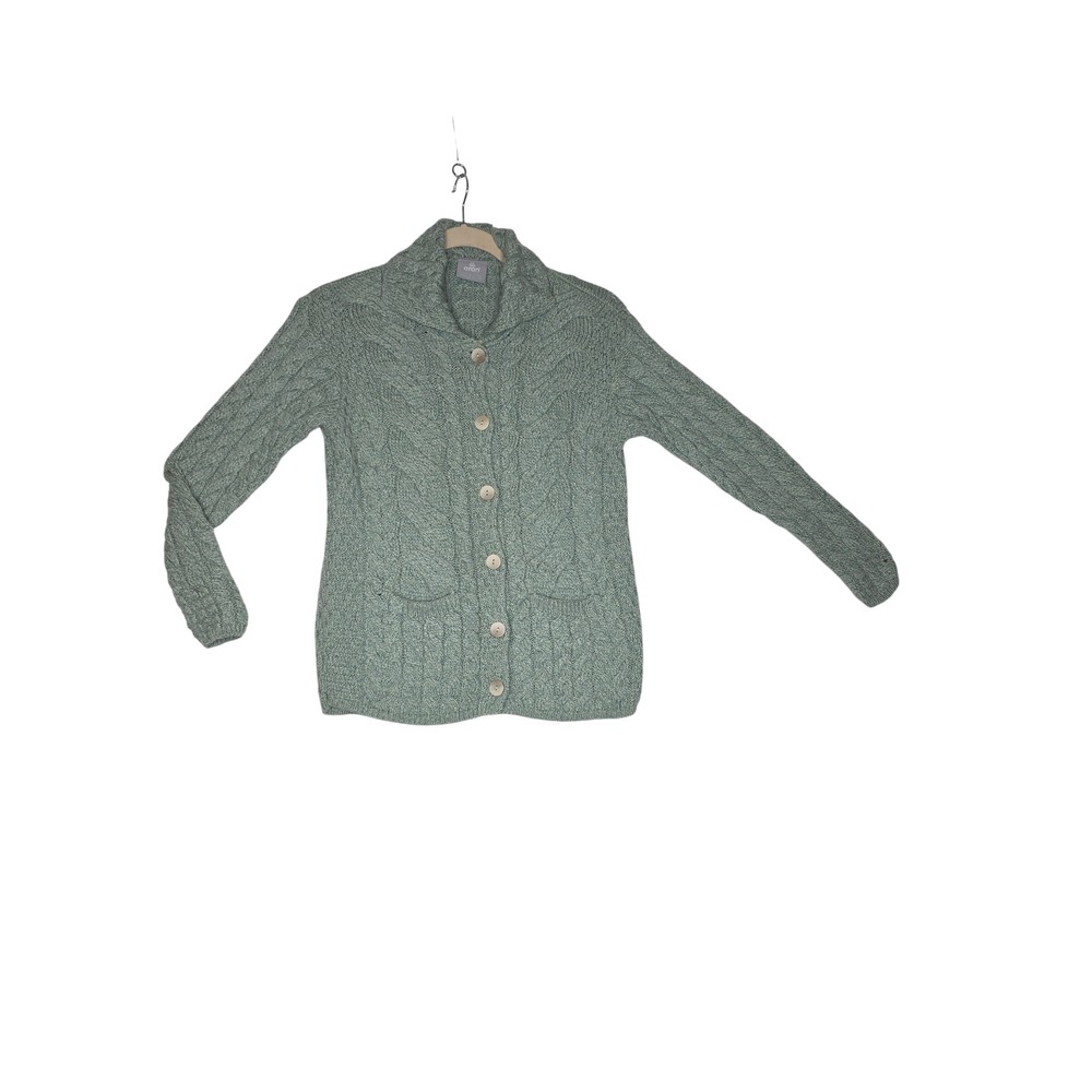 Aran Woollen Mills Sage Green MerinoWool CableKnit Cardigan Sweater L
Soft Cozy